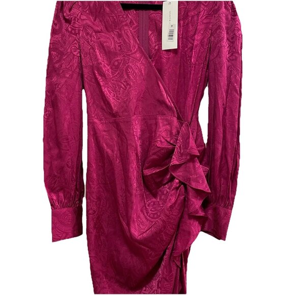 VERONICA BEARD Magenta Paisley Weiss V-Neck Ruffle Maxi Dress Sz 2 NWT MSRP$698 - Picture 8 of 10